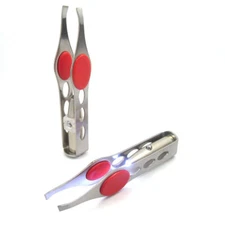 2 Portable Tweezer With LED Light Hair Removal Eyebrow Ticks Splinter Thorn 
