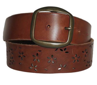 ARTISAN CRAFTED Cedar Brown Italian Leather Laser Cut-Out Belt LARGE / USA