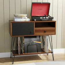 Large Mid Century Modern Record Player Stand with Vinyl Storage Holds up to 200