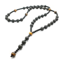 Collana di perle da donna lava occhio di tigre nero onice Y catena fatta a ma...