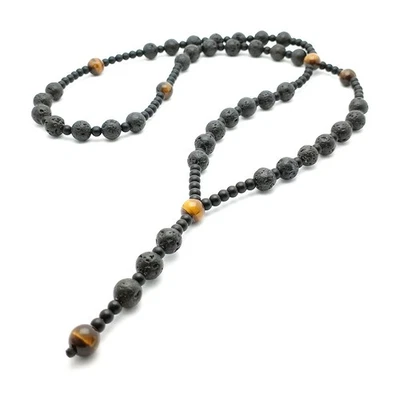 Damen Perlenkette Lava Tigerauge Schwarz Onyx Y Kette Handmade damenkette - Bild 1 von 4