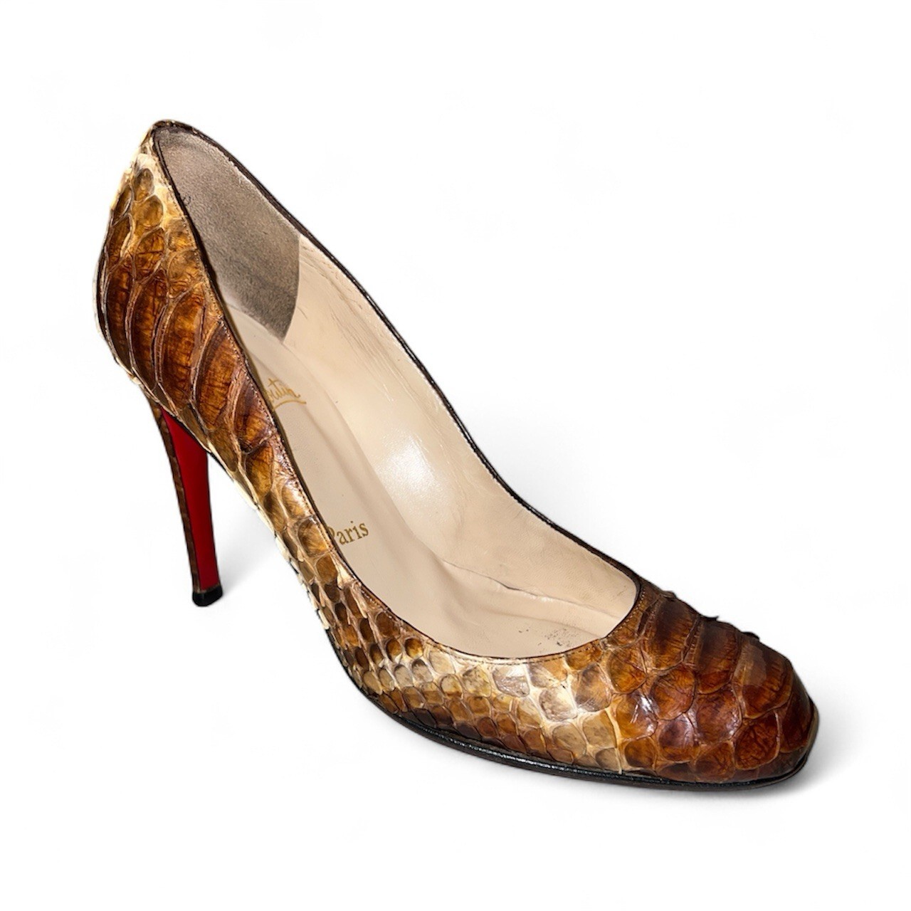 Christian Louboutin Warm Brown Python-Embossed Ro… - image 1