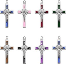 30Pieces 6Colors Rosary Center Saint Benedict Cross Charm Metal Enamel Religi...