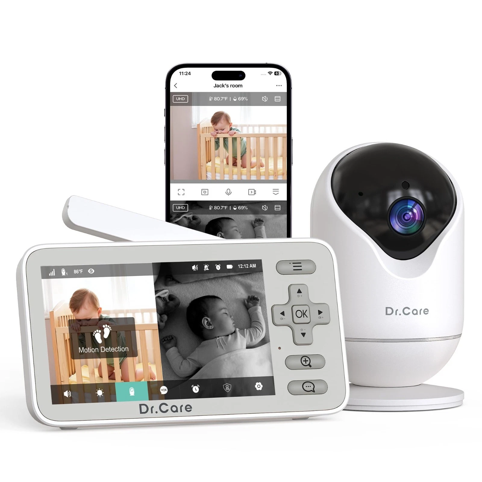 Dr.Care VistaView Lite Smart WiFi Baby Monitor - 4" 720P Split Screen & 1080P Ca