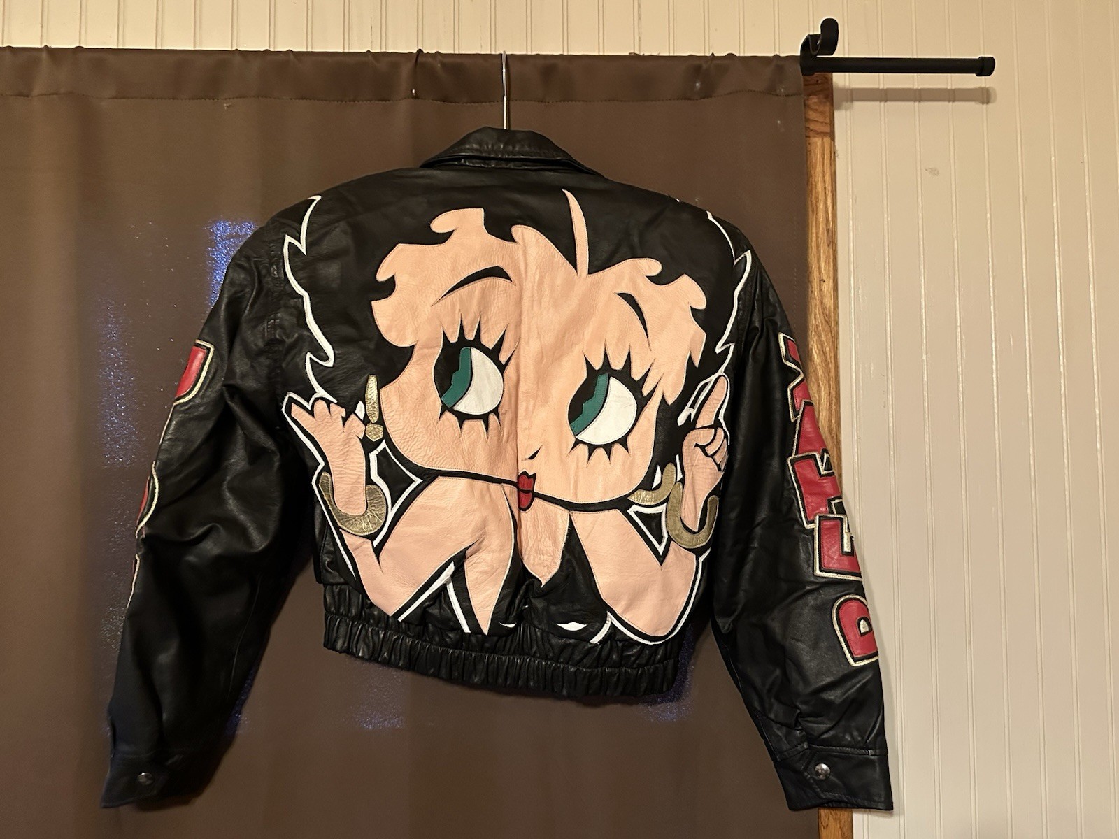 Vintage Betty Boop Maziar Leather Bommer Jacket Coat Black Biker