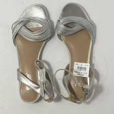 NWT BRASH by Payless Strappy Silver Slingback Flat Sandals Women’s Size 6 1/2