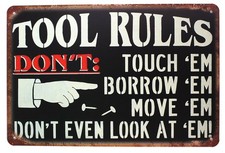 Tool Rules Metal Tin Sign, Vintage Plate Plaque Tool Shed Garage Home Wall Decor