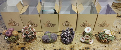 6 Harmony Garden Flower Trinket Box Lot Peony Hydrangea Snapdragon Chrysanthemum