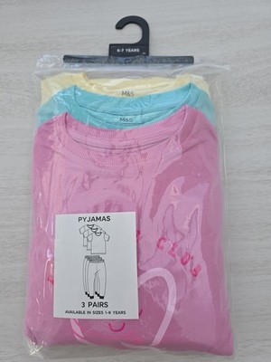 Mädchen Marks & Spencer 3er-Pack Schlafanzüge Alter 6-7 Jahre Neu mit Etikett