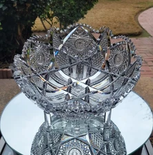 Antique American Brilliant Cut Glass Bowl 9" Hobstars Jeweled miters c.1895 ABP