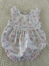 Vintage OshKosh Baby Girl Romper 6/9 M USA Made Floral Lace Bubble Dolls