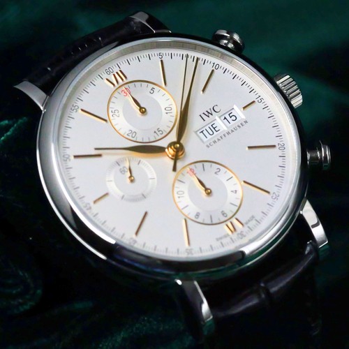 IWC Portofino Chronograpgh Silver Dial Black Leather MINT COMPLETE SET IW391031