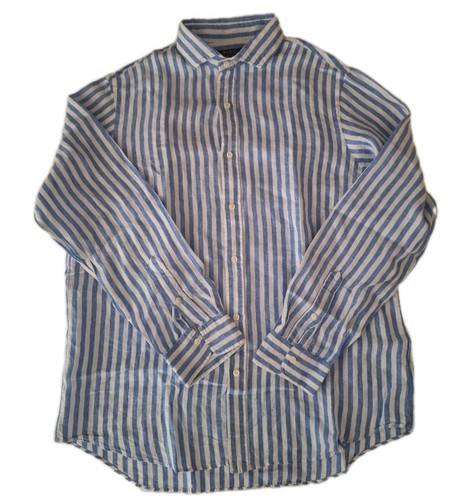 Polo Ralph Lauren blau-weiß GESTREIFTES LEINEN Langarm Hemd XL Classic Fit
