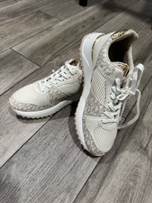 Michael Kors Raina Trainer Womens Sneakers White Gold MK Logo Mesh