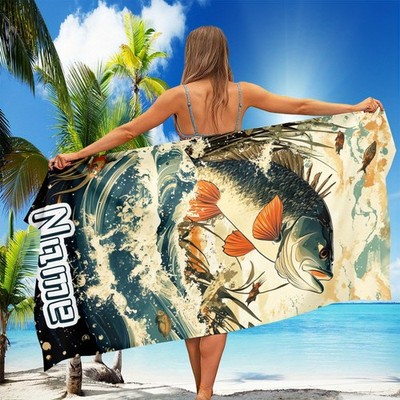 1pc Custom Name Beach Towel, Fish River Plant Pattern, Super Absorbent & Quick