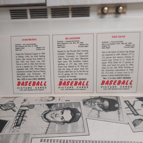 1987 Bo Jackson baseball card insert uncut set with Eric Davis and Stan Musial - Picture 8 of 19
