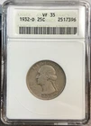 1932-D__VF 35 SOAPBOX__ Washington Quarter__KEY DATE__Anacs, Silver Coin