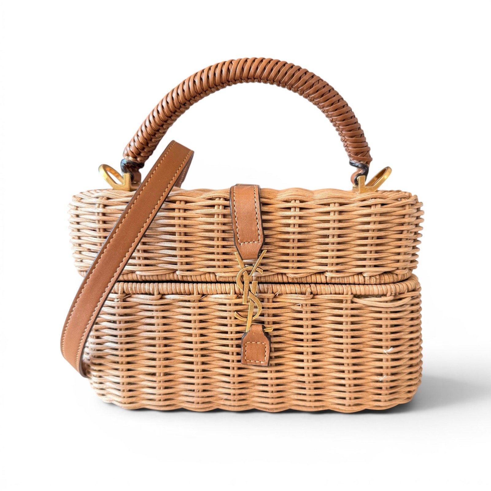 Saint Laurent Wicker Gaby Vanity Bag Natural Brick