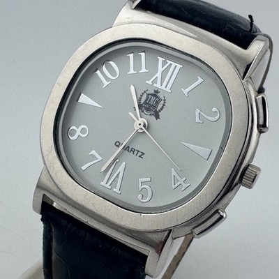 The Millionaires Club TMC Quartz Watch Men Silver Barrel Faux Leather New Batter