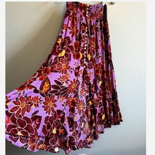 Tropical Purple Flowy Maxi Skirt Long Floral Fairy Cottage Boho Prairie Gypsy XS