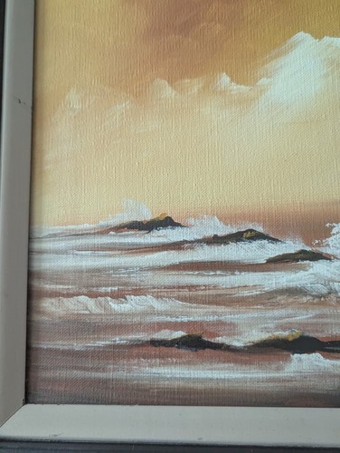 Vtg Framed Seascape Ocean Maritime Oil Painting Signed Brent Nautical Sunset Art - Picture 5 of 22