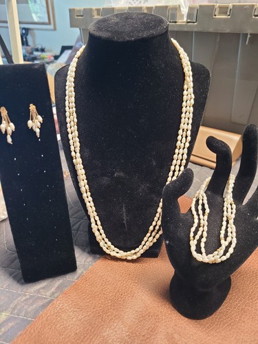 14K Gold Pearls Gold Beads Necklace Bracelet Earrings Set 40.5 Grams