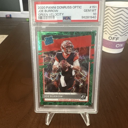 2020 Panini Donruss Optic Joe Burrow Green Velocity Prizm Rated Rookie PSA 10