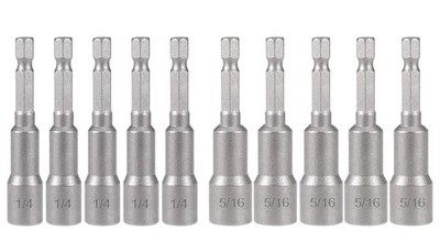 Magnetic Nut Driver Bit Set 10pc 14 & 516 Inch Hex Shank 65mm Impact Drill