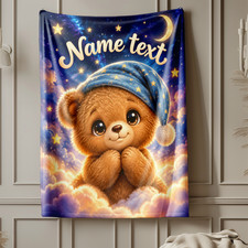 Personalized Teddy Bear Coral Fleece Blanket Cozy Nursery Decor