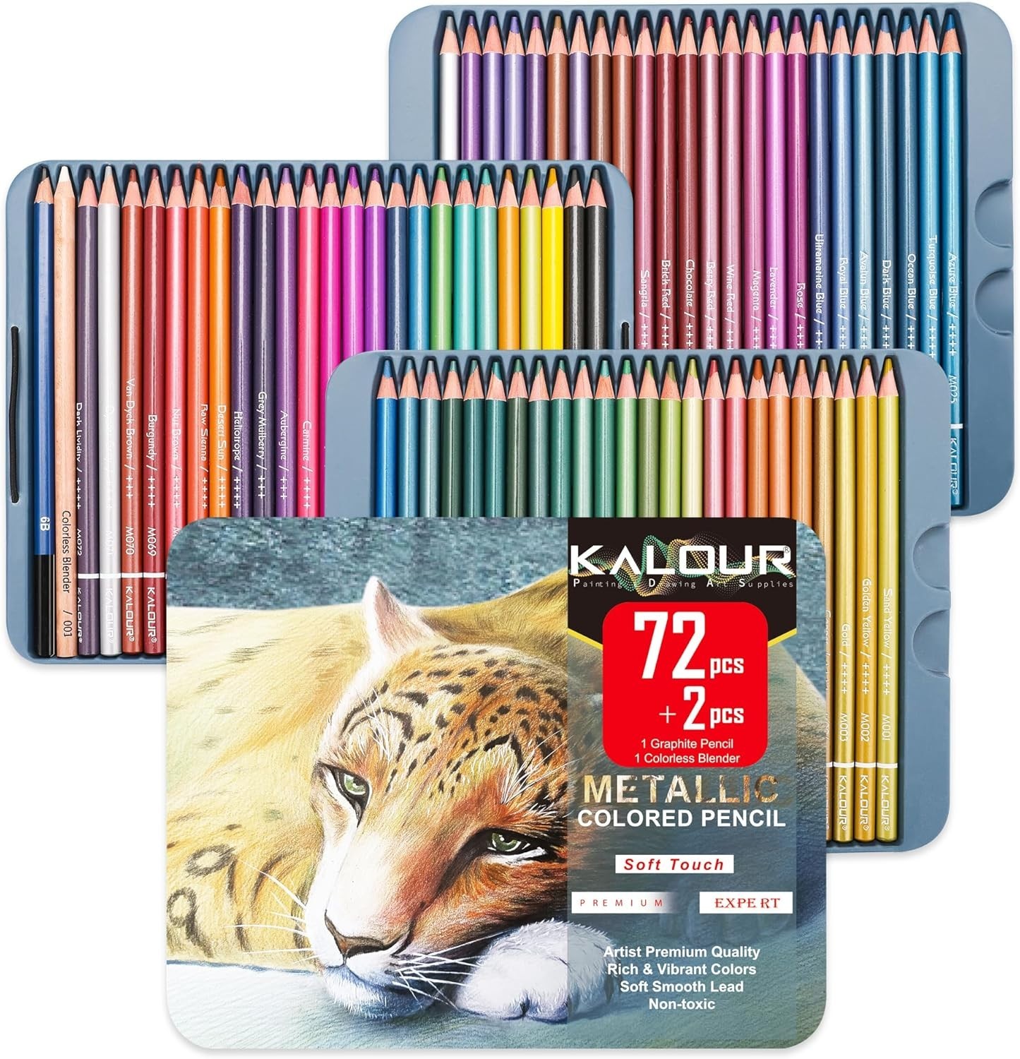 72 Piece Metallic Colored Pencils, Soft Core with Vibrant Color,Ideal for Dra...