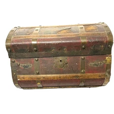 Antique 1860's Saratoga Jenny Lind Trunk Brass Bands Lock In As Found Condition