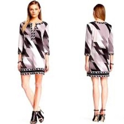 BCBGMAXAZRIA Tunic Dress Women XXS Grey Black Excellent Geometric 3/4 Sleeve