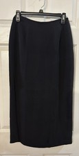 Talbots Petites Black 100 Pure Silk Lined Midi Skirt Vent Back Size 4P