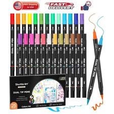 Dual Tip Brush Marker Pens, 25 Colors Water-based Ink, Fine and Brush Tip Mar...