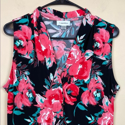 Blusa para mujer Calvin Klein con estampado floral multicolor con muescas sin mangas talla M - Imagen 2 de 8