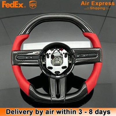 Flat Top Carbon Fiber Red Steering Wheel Fit For ford mustang V6 V8 GT 2007