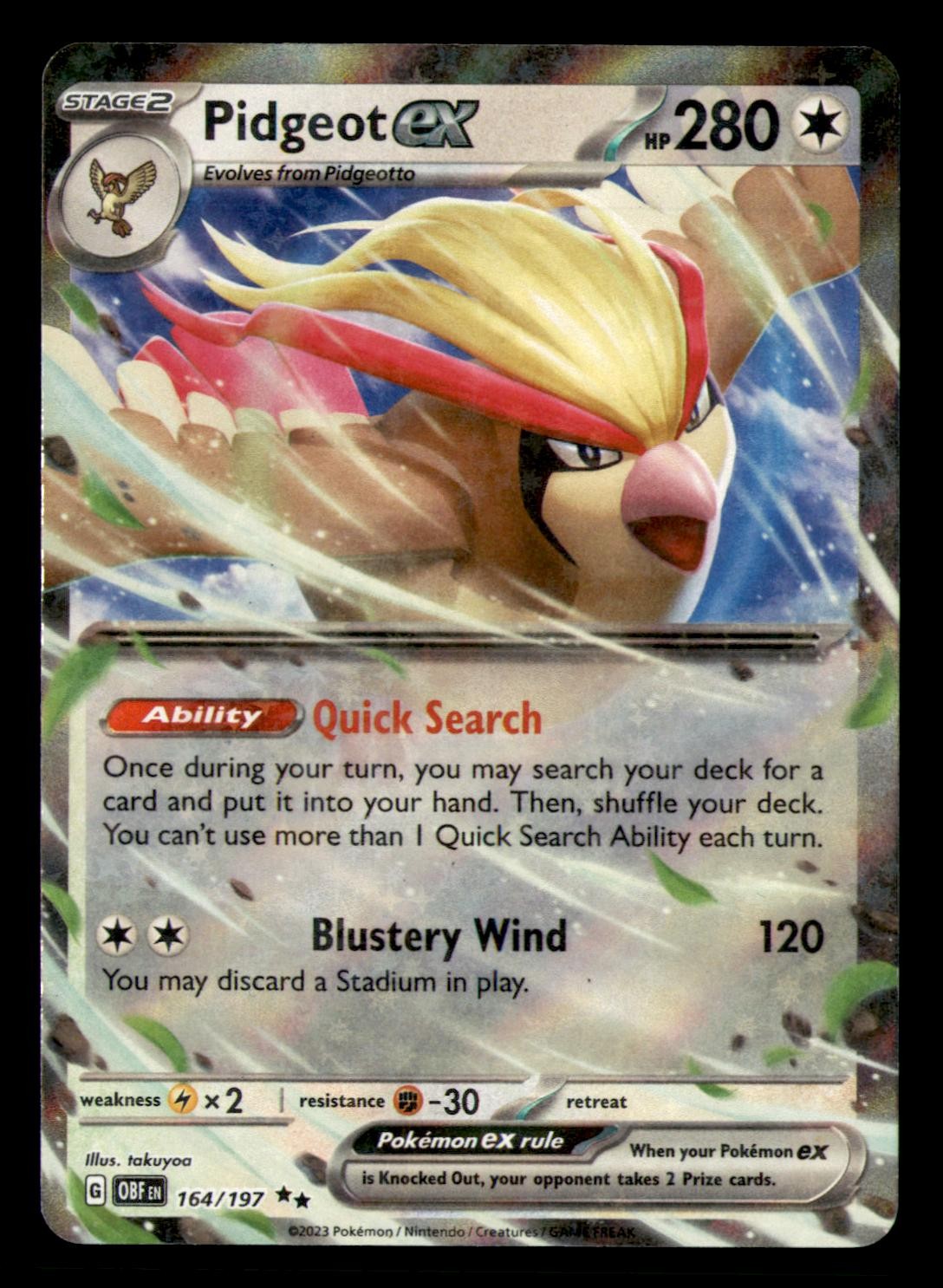Pidgeot ex 164/197 Double Rare Obsidian Flames Pokemon Near Mint