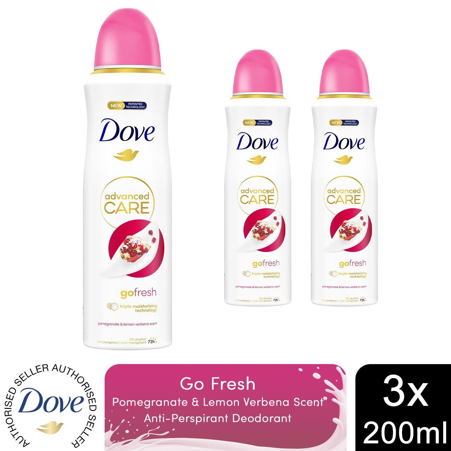 3x Dove Advanced Care Antiperspirant Deodorant Pomegranate&Lemon Verbena, 200ml