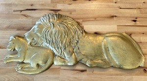 VTG MCM Large Brass AFRICAN LION & CUB Wall Hanging Art Sculpture Made India 33”