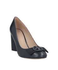 TORY BURCH Elizabeth Bow Leather Block Heel Pumps Navy Blue Size 6.5M