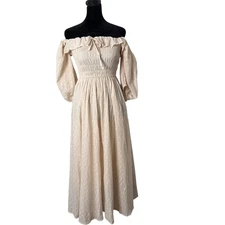 R. Vivimos Off The Shoulder Maxi Dress Smocked Milkmaid Size S Cottagecore NEW