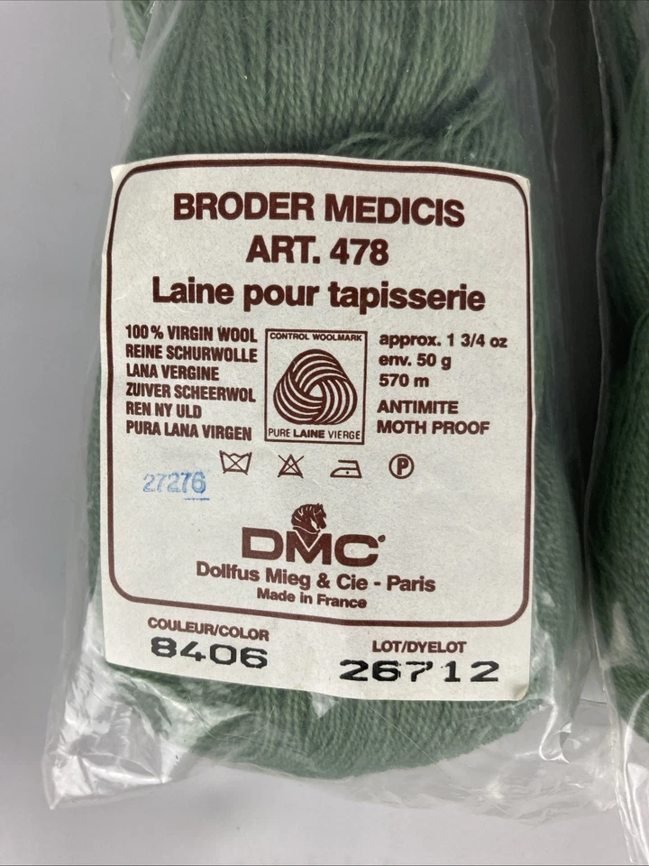 3 x HKS DMC Broder Medicis #8406 Green Virgin Wool Thread VTG 570m - Image 2 of 4