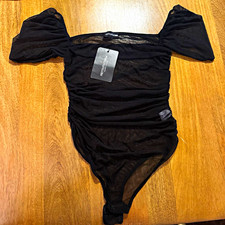 PrettyLittleThing Black Sheer Ruched One-Piec...