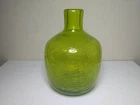 Vtg MCM Blenko Green Crackle Art Glass Bottle/ 5.5” Vase