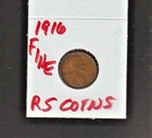 1916   FINE   LINCOLN  CENT     FINE   1916     /   RS COINS #26J  FREE SHIP !