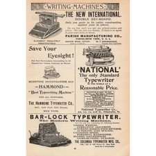 1892 Page of Machine Typewriter Print Advertisements Writing Machines Vintage Ad thumbnail