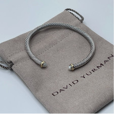 David Yurman 4mm Cable 925 Sterling Silver Pearls and 18K Yellow Gold Bracelet