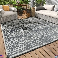 MontVoo 8x10 Waterproof Outdoor Rug - Reversible Patio Mat for RV, Camping,