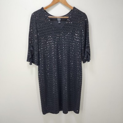 Clara Sunwoo Womens Large Black Sparkly Sequin Embellished Knee Length Dress