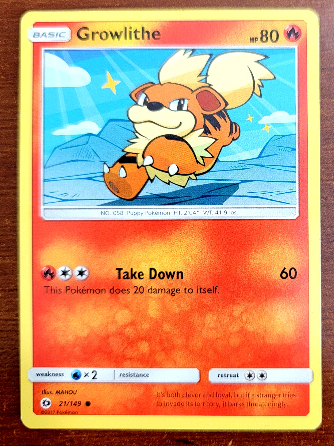 2017 Growlithe 21/149 Sun & Moon Reverse Holo Pokemon Card